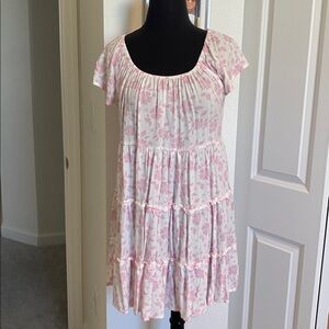Salty Lemon Pink Floral Tiered Dress